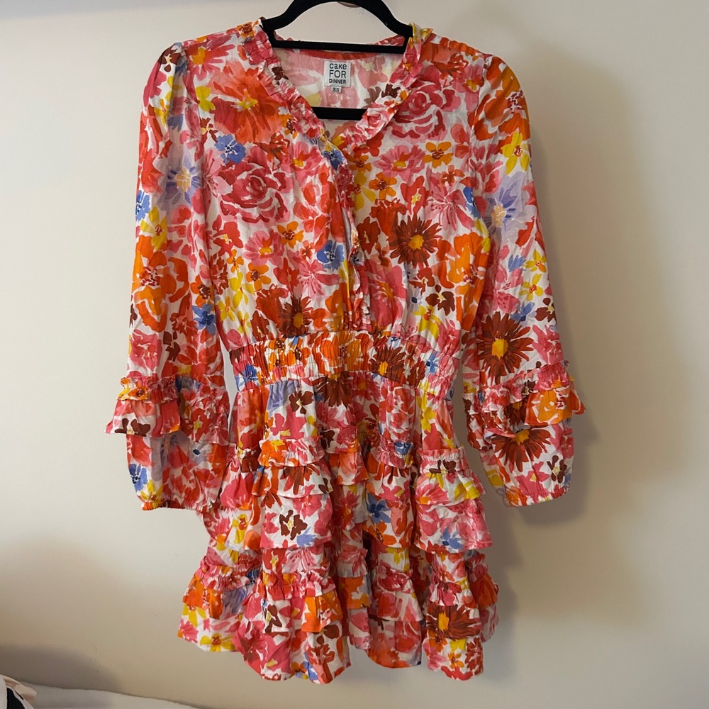Cake For Dinner Floral Mini Dress Ruffle‎ Long Sleeve XS